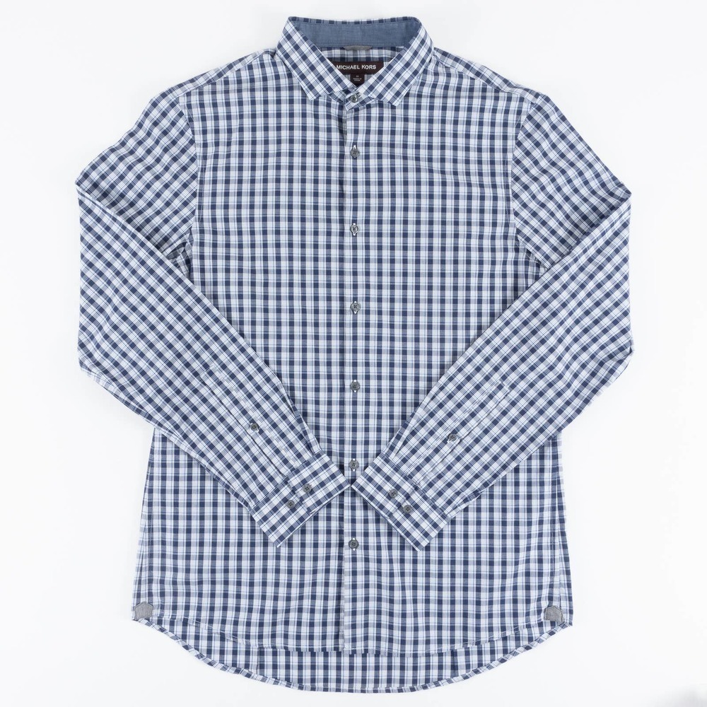 NWOT Michael Kors Slim Fit Button-Up Men's Medium Blue White Plaid
